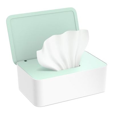 Kolamom Boîte à Lingettes Distributeur, Boîtes de Papier Toilette Humide pour Bébés et Adultes, Boîte de Lingette Humides avec Couvercle pour l'extérieur, la maison et le bureau - Vert