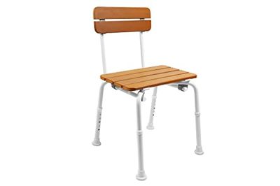 KMINA - Chaise de Douche pour Personnes Âgées (Effet Bois), Tabouret Médical, Siège Adulte, Antidérapant, Dossier