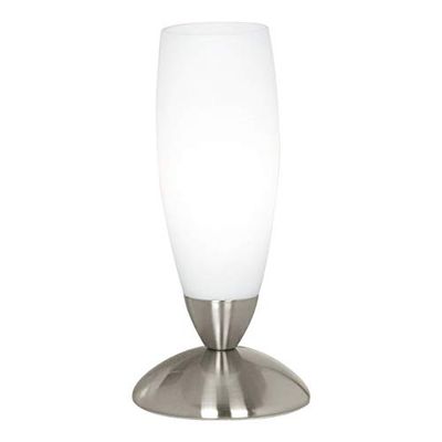 EGLO Candeeiro de mesa slim níquel, branco E14 40 W, candeeiros de mesa, níquel, branco, vidro, aço, quarto, sala de estar, IP20, II, E14