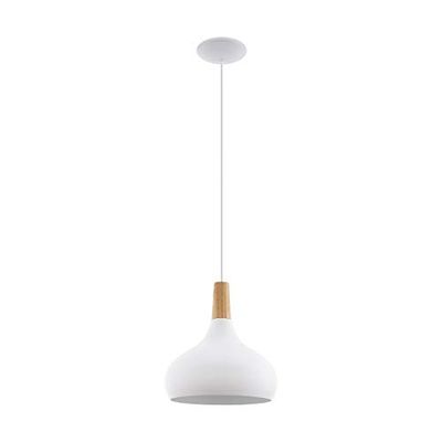 Eglo Candeeiro suspenso Sabinar, lâmpada em suspensão de 1 lâmpada, candeeiro suspenso de aço e madeira, cor branca, castanho, casquilho E27, diâmetro 28 cm