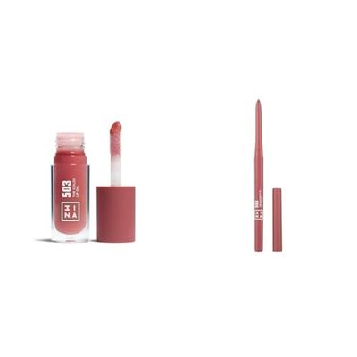 3INA MAKEUP - The Color Lip Oil 503 + The Automatic Lip Pencil 503 - Nude - Bálsamo de Labios con 24h de Hidratación & Ácido Hialurónico + Perfilador de Labios Retráctil - Vegan - Cruelty Free