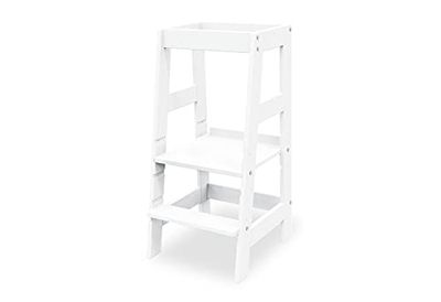PINOLINO Lärande tornet 'Fino', vitlackerad - Höjdj- och sänkbart kökstorn av massiv bok, stabilt learning tower, Montessori-inspirerat