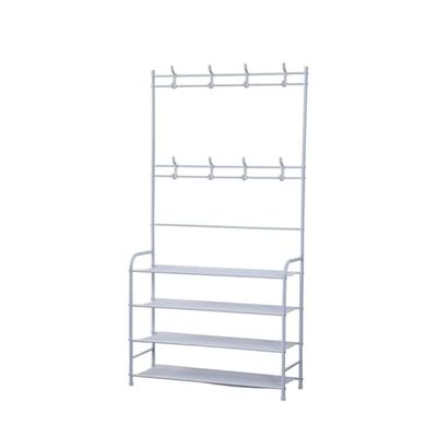 Herzberg HG03374, Perchero de entrada con zapatero, organizador de almacenamiento de 4 niveles, 8 ganchos resistentes, fácil de montar, duradero, ideal para maximizar el espacio