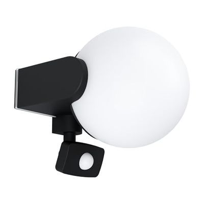 Eglo Lampada da parete per esterni Rubio, lampada da esterno con rilevatore di movimento, sensore crepuscolare, lampada da parete in alluminio fuso in nero, plastica in bianco, E27, IP44