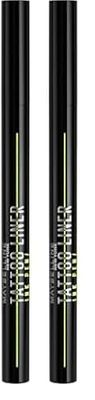 Maybelline Pen Eyeliner, Waterproof, Brush Tip Liner, Precise Lines, Tattoo Impact, Up to 24h Wear, Tattoo Liner Ink, Jet Black (Pack of 2)