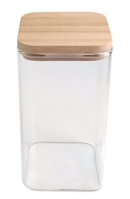 Birambeau Square Glass Bamboo Lid Jar Size: 8 x 8 x 14.5 cm