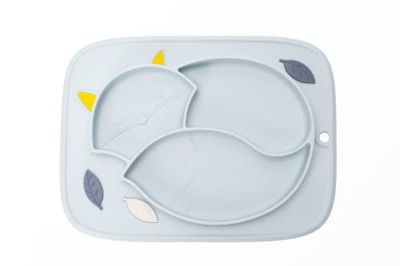 InnoGIO GIOfresh Fox, Assiette 1er Âge Renard à 3 Compartiments pour Bébé et Enfant, Silicone Souple, Surface Antidérapante, sans BPA, Adapté au Lave-Vaisselle, Plat Multiportions, Bleu
