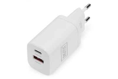 DIGITUS Cargador Universal 30 W - 1x USB-C - 1x USB-A - Cargador rápido Power Delivery (PD 3.0) & Quick Charge (QC 3.0) - para iPhone, iPad, Samsung Galaxy, Xiaomi, Huawei - Blanco