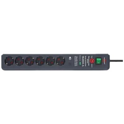 Brennenstuhl Secure-Tec Extensão de tomadas com 6 tomadas de corrente, proteção contra sobretensão e sinal de alerta acústico (cabo de 3 m, interruptor) antracite