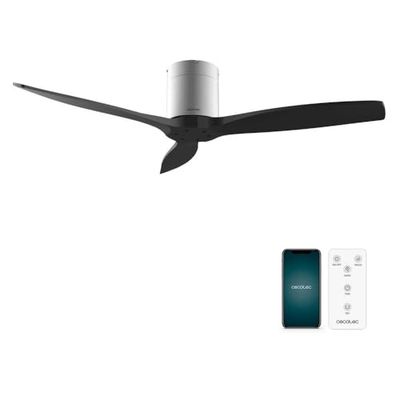 Cecotec Ventilateur de Plafond EnergySilence Aero 5500 Aqua IronBlack Connected, Moteur DC 40W, Diamètre 132 cm, Basse Consommation, Wifi, Télécommande, Extérieur, Minuteur, Été et Hiver, Silencieux