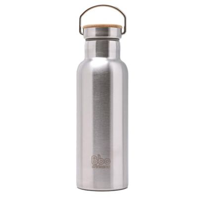 Irisana - Borraccia in Acciaio Inox - 500 ml - Argento - 8,5 x 8,5 x 24 cm - Ideale con Bevande Calde o Fredde - Tappo in Bambù - Modello Bbo