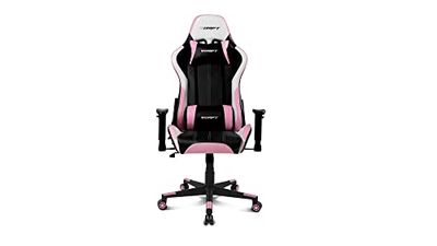 DRIFT GAMING DR175 -DR175PINK- Professionele gamestoel, kunstleer, 2D verstelbare armleuningen, zuiger klasse 4, draaibaar, vlindermechanisme, lumbaal en cervicaal kussen, zwart/wit/roze