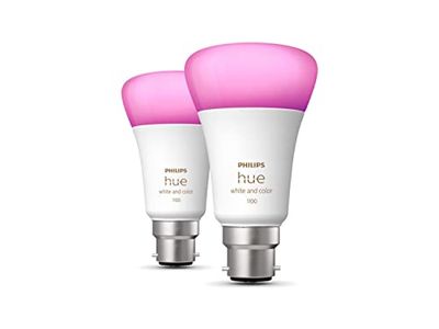 Philips Hue White and Color Ambiance Lampadina Smart LED, Attacco a Baionetta B22, Luce Bianca o Colorata, 75 W, 2 Pezzi