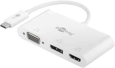 goobay 52412 - Adattatore multiporta USB-C a VGA + DP + HDMI - risoluzioni fino a max. 4K x 2K@60Hz - riflette fino a 4 schermi contemporaneamente