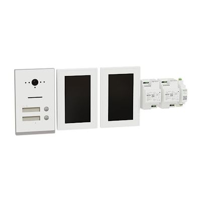 Schneider Electric Ritto TWINBUS IP VIDEO Set citofono da 7 pollici, monitor HD a 2 fili, 2 famiglie, app, citofono, a incasso, bianco