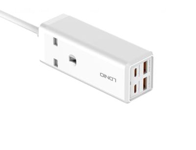 LDNIO Stekkerdoos met 1 AC-aansluiting, 2x USB, 2x USB-C SC1418, 2500W (wit)