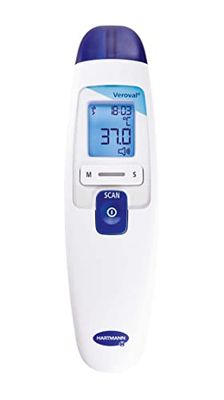 Veroval Duo Scan, 2-in-1 infraroodthermometer, digitale thermometer voor baby's, ideaal voor koortsmeting thuis, snelle en nauwkeurige meting van de lichaamstemperatuur, contactloos, wit