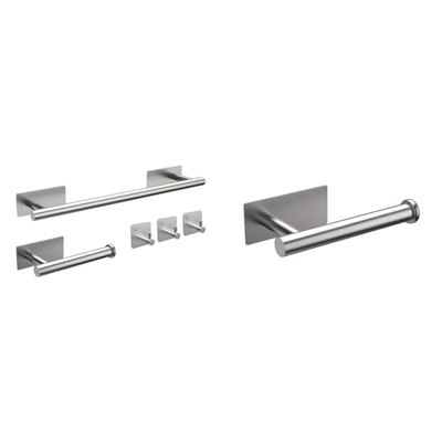 Ibergrif M34452A Juego de Toallero de Baño, Contiene Toallero Adhesivo & MK34052 Portarrollos Baño Autoadhesivo, Soporte Colgador, Acero Inoxidable, Gris