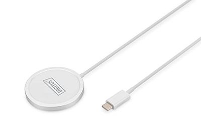 DIGITUS almohadilla de carga inalámbrica para smartphones, 15W de potencia de salida, compatible con MagSafe, carga inductiva, carga inalámbrica, cable de conexión USB-C de 1m, blanco