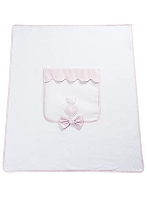 Filet - Copertina in Morbido Tessuto con Tasca in Tela Aida da Ricamare, Prodotto Realizzato e Confezionato in Italia, Misura 58 x 77 cm, Colore Bianco e Rosa