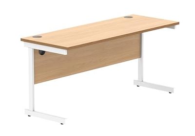 Office Hippo Essentials rectangulaire avec Gestion des Ports de câble d'ordinateur pour Le Lieu de Travail ou la Maison, Bureau à Domicile, Cadre Blanc en hêtre norvégien, W160 x D60 x H73cm