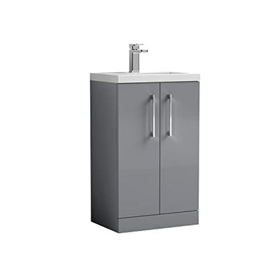 nuie PAL030E Arno Floor Standing 2 Door Vanity Unit & Ceramic Basin, 500mm, Satin Grey