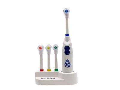 CyP Brands Real Madrid, spazzolino da denti, WC, igiene orale, spazzola vibrante, a batteria, colore bianco, prodotto ufficiale