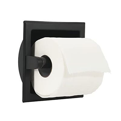 Orlif Porta carta igienica da incasso in acciaio inox 304, resistente supporto per rotolo di carta igienica da parete, include staffa di montaggio posteriore, nero