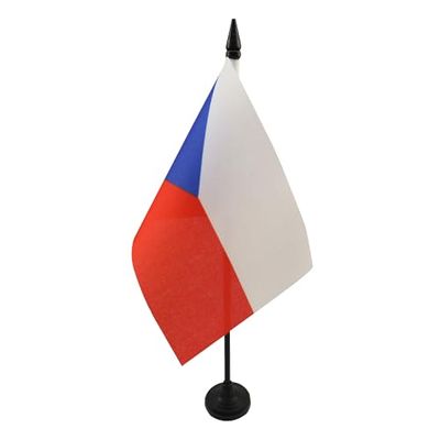 AZ FLAG - Drapeau De Table République tchèque - 15x10 cm - Mini Drapeau Tchèque De Bureau 100% Polyester Avec Hampe De 25cm Et Socle En Plastique Noir