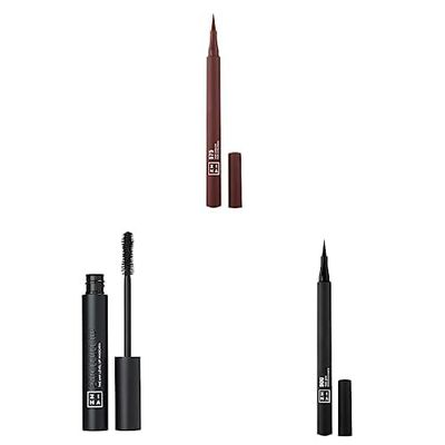 3INA MAKEUP - The Color Pen Eyeliner 575 + The 24h Level Up Mascara 900 + The 24h Pen Eyeliner 900 - Eyeliner Marrón Líquido - Máscara de Pestañas Negra - Eyeliner Negro Líquido - Vegan - Cruelty Free