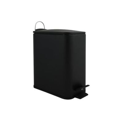 Spirella, Poubelle à pédale 5 litres, Modèle Erik, Rectangulaire, Fermeture Douce et silencieuse grâce au système Slow Close, Utilisation sécurisée avec des pédales antidérapantes, Noir Mat