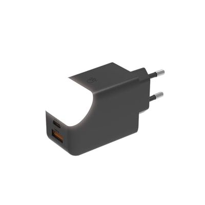 Adapter met Dubbele Poorten Snelladen 65W - USB- en USB-C-poort - Ideaal voor het Opladen van Telefoons, Tablets en Computers - Met Aan/Uit Touch-lampje - Xoopar ICE-G Zwart