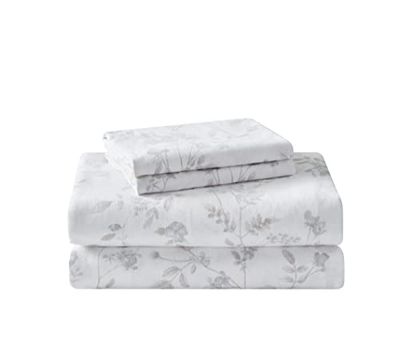 Laura Ashley - Set di lenzuola doppie, flanella di cotone, spazzolato per una maggiore morbidezza e comfort (grigio Fawna, Twin)