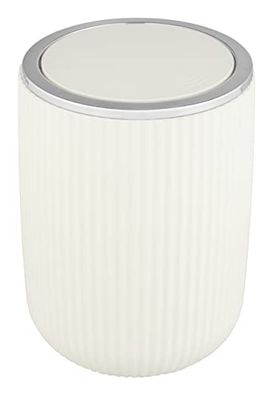WENKO Agropoli S swing bin, cream white, 2 litres, bathroom waste bin with lid, waste bin made of high-quality plastic with sculptural design & textured surface, Ø 14.5 x 20 cm