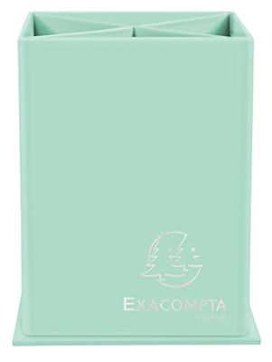 Exacompta - Ref. 67863D - 1 square pencil pot with 4 compartments for storing tools by type/use in Aquarel cardboard - Dimensions 85x85x110 mm - Pastel green colour