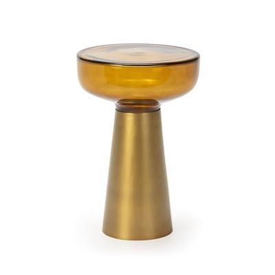 MESA AUXILIAR 37X37X56 METAL DORADO/VIDRIO AMBAR
