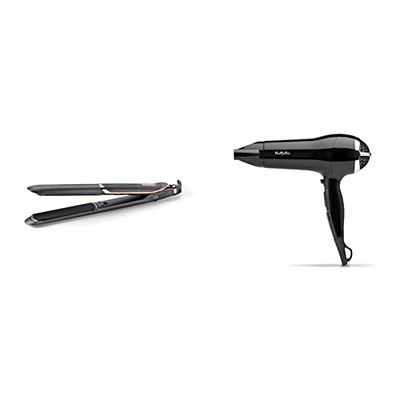 BaByliss Smooth Pro 235 Hair Straighteners, Ionic, Salon performance, Controlled heat, 6 settings, Ceramic plates & Power Smooth 2400W Hair Dryer, Black, Fast, lightweight, ionic dryer