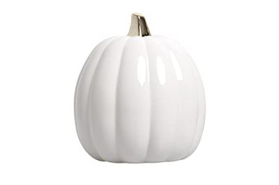 Pearhead Calabaza de cerámica Blanca, decoración de otoño para el hogar, decoración Moderna del hogar de Vacaciones, Decoraciones de Halloween de Moda, Color Blanco, pequeño