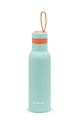 Osama - Gourde Isotherme 500 ML INOX Antibactérienne - Bouteille Isotherme Idéale comme Gourde Enfant, Gourde Sport et Travail, 24h Cold et 12h Hot, Hermétique et Antidérapant, 8x8x24h, Vert/Orange