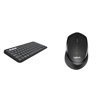 Logitech Pebble Keys 2 K380s, Multi-Device Bluetooth Wireless Keyboard with Customisable Shortcuts & M330 SILENT PLUS Wireless Mouse, 2.4GHz with USB Nano Receiver, 1000 DPI Optical Tracking