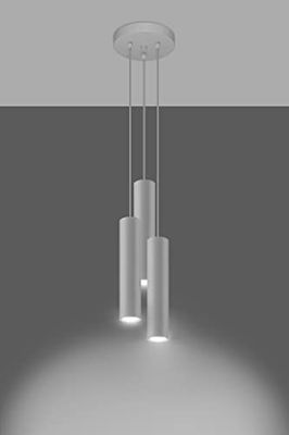 MiaLux CASTRO 3P Lampada a Sospensione con Tre Ombrelli Cilindrici - Cavo Regolabile, Attacco GU10 - Lampadina Inclusa - Lampade A Sospensione & Lampade A Sospensione - 20x20x110 cm - Bianco