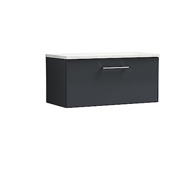 nuie Wall Hung 1 Drawer Vanity Unit & Laminate Worktop, 800mm, Soft Black/Sparkle White