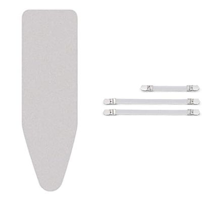 Brabantia Housse pour Table à Repasser C, 124 X 45 cm - Coton, Mousse 4 mm & Feutre 4 mm – Silver & Clips de Fixation pour Housse de Repassage - 3 Pièces - Blanc