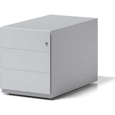 BISLEY Boîte à roulettes Note avec poignée et 3 tiroirs universels, Métal, 645 Gris Clair, 77,5 x 42 x 49,5 cm