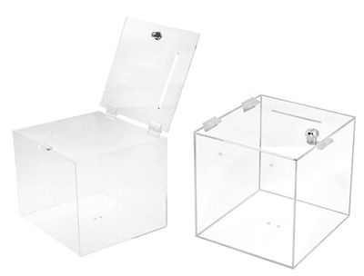 TUKA-i-AKUT 2X Caja de Donaciones 30x30x30 cm, con Cerradura, Cristal Acrílica Caja, Caja de Lotería Caja de Promoción, Caja de Acción Caja de Votaciones, Caja Acrílica Transparente, TKD8260-30cm-2X