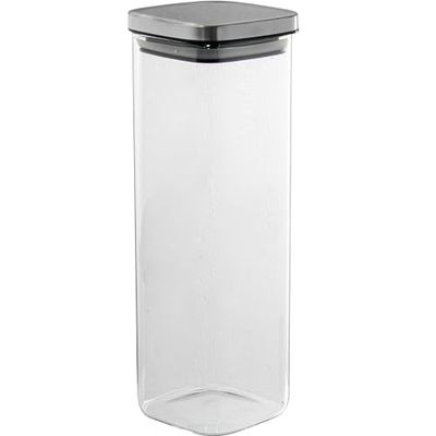 DRW Barattolo da cucina in vetro borosilicato da 2100 ml e coperchio in acciaio inox 10 x 10 x 29 cm