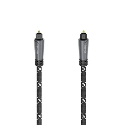 Hama 205140 LWL audiokabel, ODT-stekker (Toslink) 3 m, metalen stekker, robuuste ommanteling met aramidevezel voor de overdracht van digitale audiosignalen, zwart