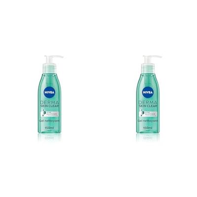 NIVEA Derma Skin Clear Gel nettoyant visage (1 x 150 ml), Soin nettoyant formulé pour les peaux à imperfections, Gel visage à l'acide salicylique & niacinamide (Lot de 2)