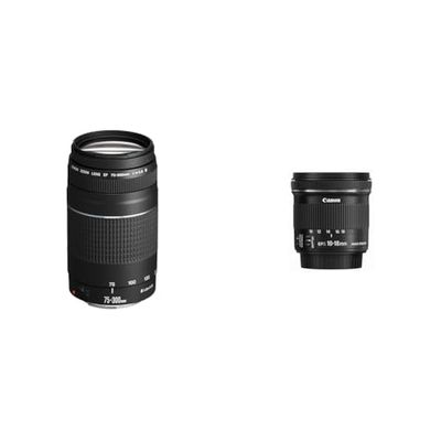 Canon Teleobiettivo Zoom, EF 75-300 mm f/4-5.6 III [Versione EU] & Obiettivo Ultragrandangolare con Zoom, EF-S 10-18 mm f/4.5-5.6 IS STM, Nero/Antracite