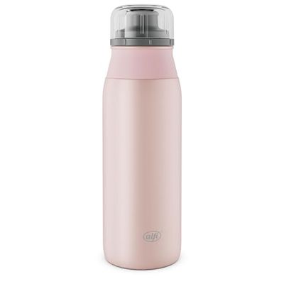 alfi ELEMET BOTTLE 600 ml, rosa pastello opaco, borraccia leggera in acciaio inox, assolutamente ermetica con tappo a vite, per anidride carbonica, piccola, lavabile in lavastoviglie, senza BPA